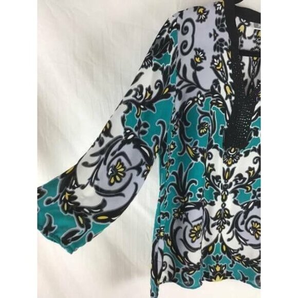 JM Collection Top Medium Teal Floral Tunic New - Picture 3 of 8
